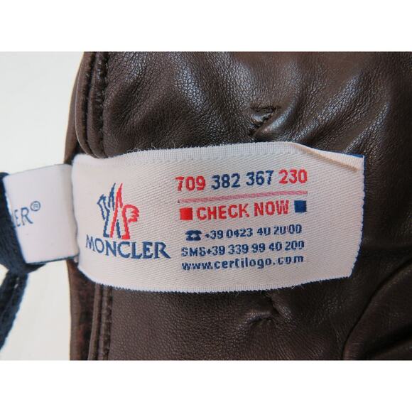 NEW $745 MONCLER QUILTED LEATHER WOOL LINING BROWN WINTER WOMEN GLOVES M ITALY - Picture 12 of 12